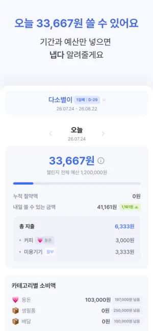 냅다 - 무지출 챌린지 가계부, 하루예산 관리 screenshot 1