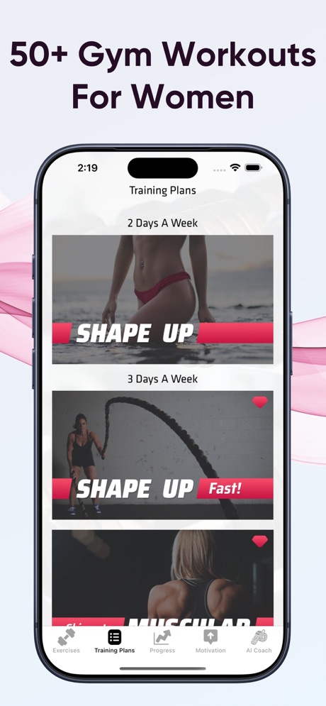 Gym Workout For Women app - progress tracking dashboard