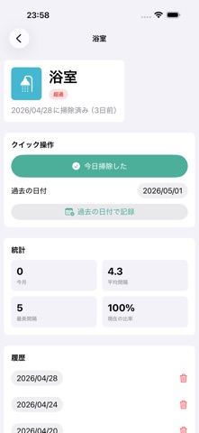部屋別最終掃除日トラッカー のスクリーンショット