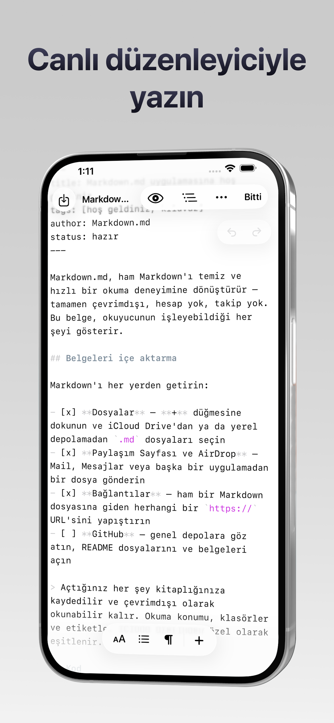Markdown.md - Okuyucu — Canli bir editorle yazin