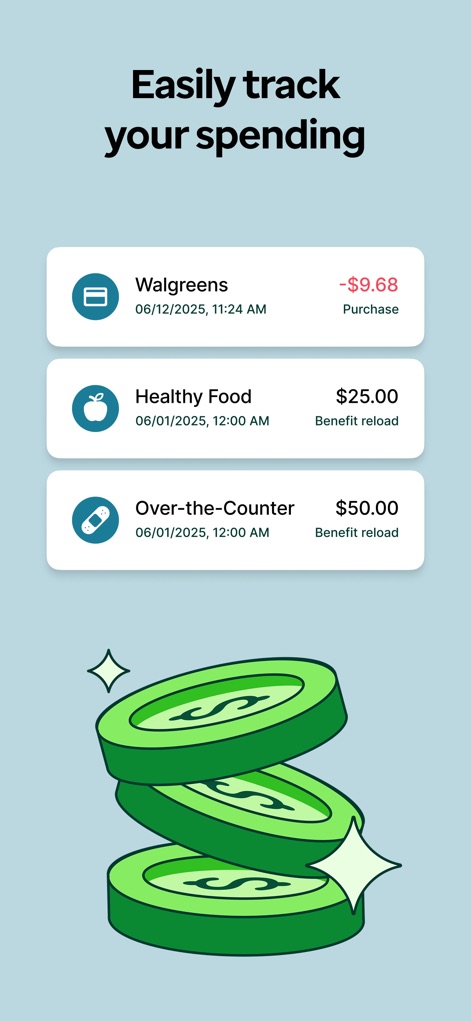 Healthy Benefits Plus - Keep track of all financial activity, including detailed purchase records at stores like Walgreens and benefit reloads for Healthy Food allowances.
