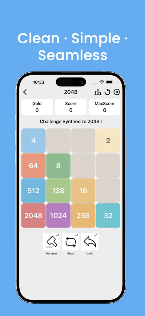 Heso:2048,Sudoku,Minesweeper - Los usuarios pueden disfrutar del adictivo juego 2048, visualizando el progreso de puntuación en la parte superior y las casillas de números fusionados en el tablero.