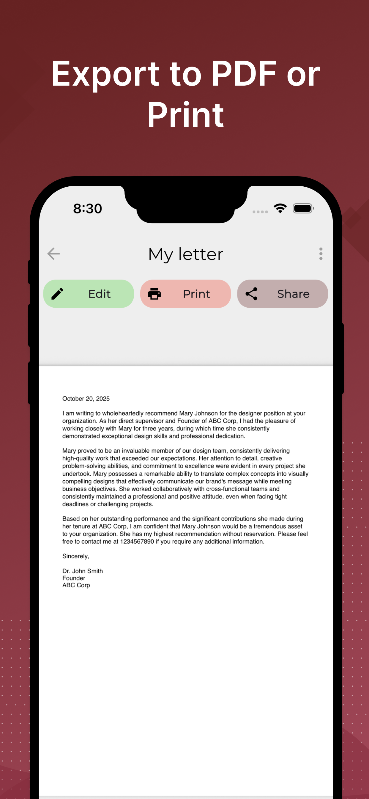 Recommendation letter