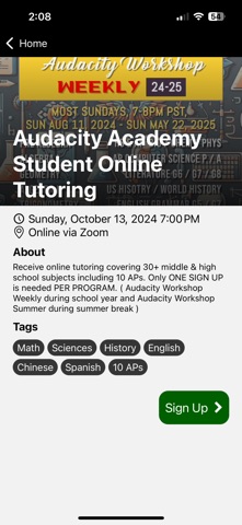 Audacity Sign Up screenshot