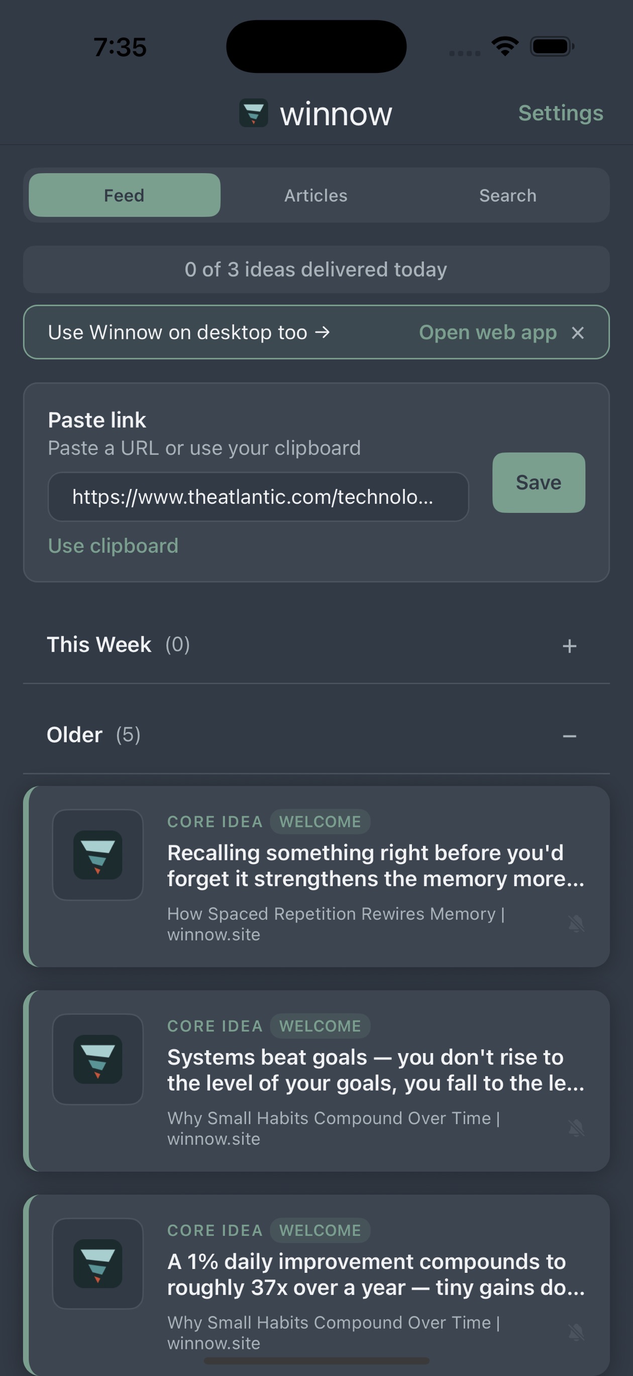 Screenshot 3 of Winnow: Articles, Distilled