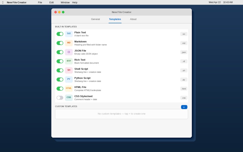New File Creator screenshot