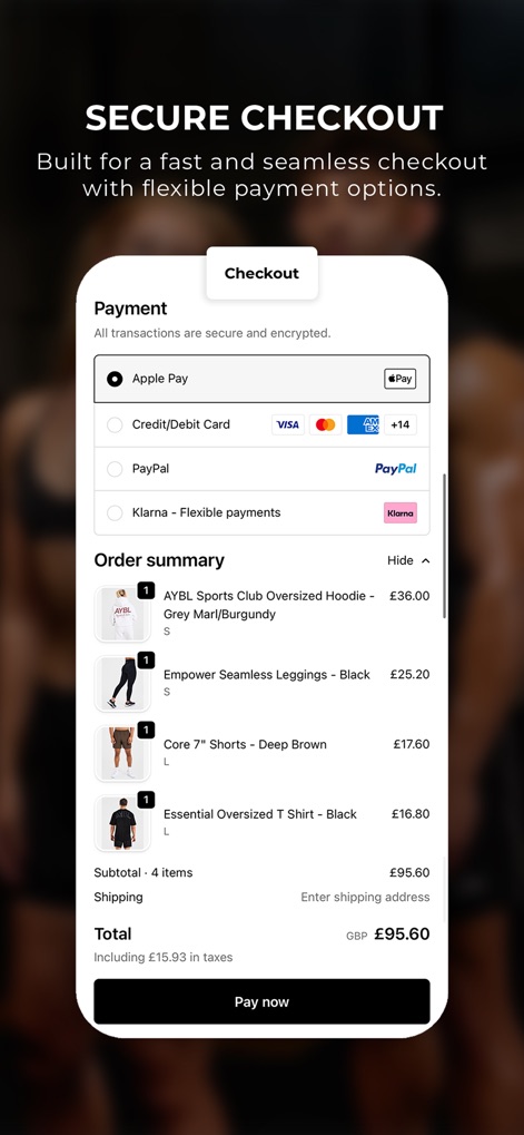 AYBL - El proceso de pago es ágil y seguro, ofreciendo "múltiples opciones de pago" como "Apple Pay" y "Klarna" para una flexibilidad total en las transacciones.