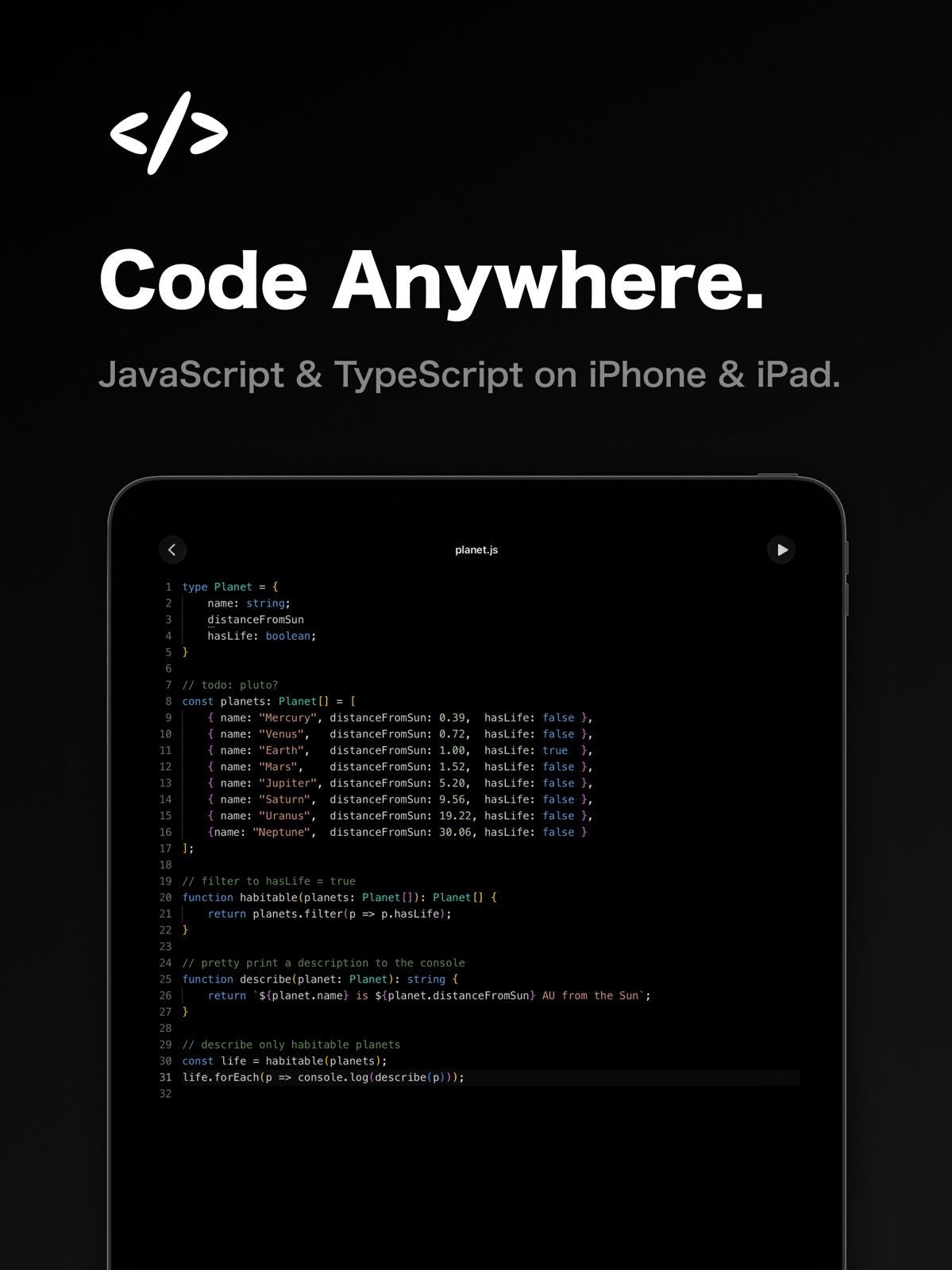 Script: JS & TS Editor ipad screenshot 1