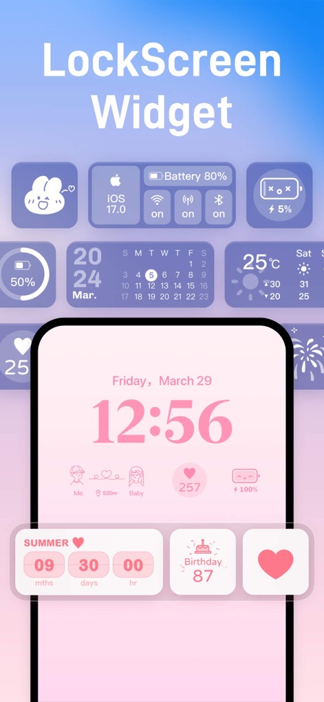 iScreen - Widgets & Wallpaper - See how users can personalize their lock screen with diverse widgets, from practical elements like battery status and calendar to interactive countdown timers.