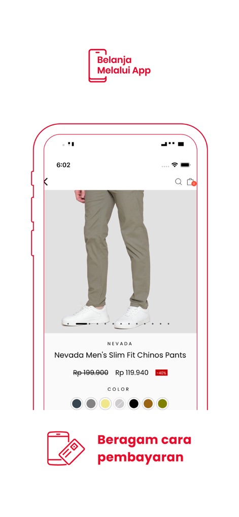 Matahari App - This tool provides comprehensive product pages, showcasing significant price discounts and offering interactive color selection options for personalized choices.