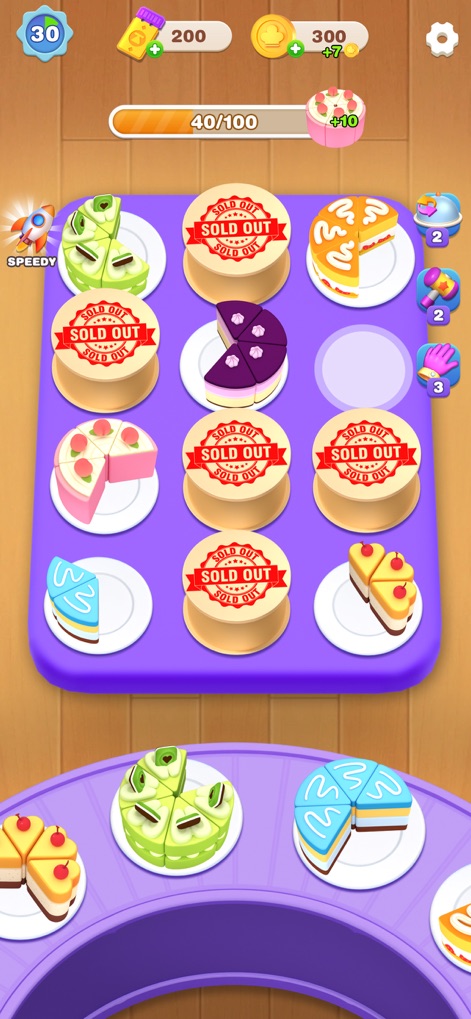 Cake Sort Master-Color Puzzle - L'application intègre une mécanique de "Sold Out" stimulant la stratégie, incitant à gérer intelligemment l'espace et les placements pour éviter le blocage.