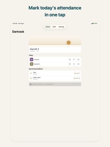 Dartrack: Maid & Staff Log iPad screenshot