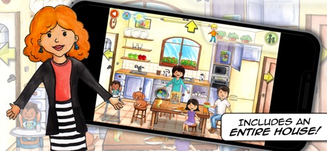 My PlayHome Plus - Explore domestic scenes within a well-equipped kitchen featuring interactive appliances and a delightful family setting.