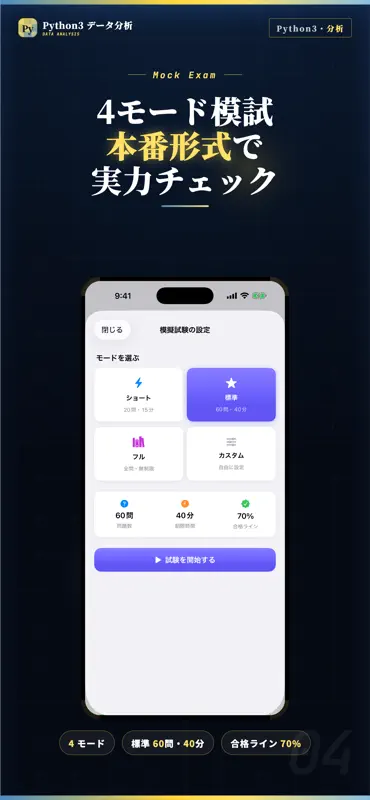 Python3データ分析試験 試験対策｜問題集 screenshot 4 of 5