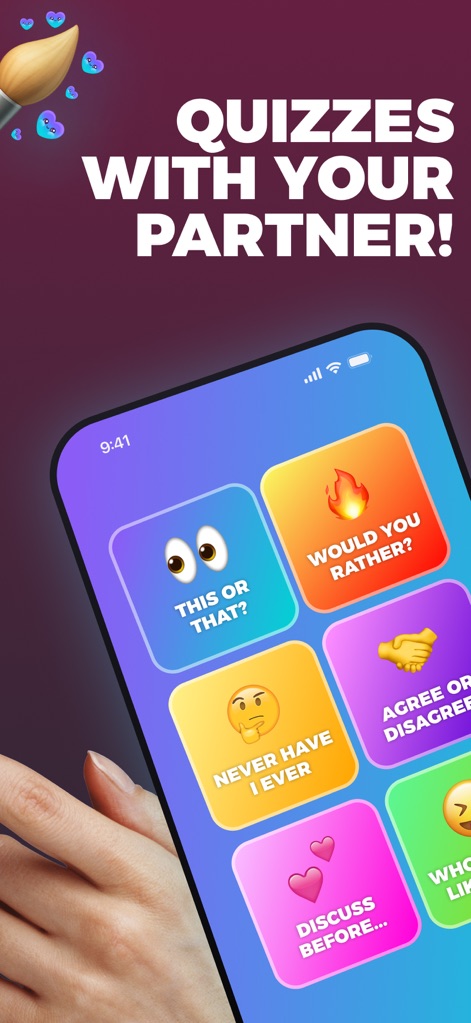 Lovio - Couples App & Widgets - Dive into the diverse range of interactive quizzes available, featuring engaging categories such as "This or That?" and "Would You Rather?" to deepen understanding between partners.
