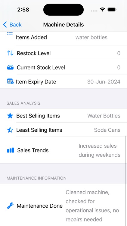 Vending Machine Record List