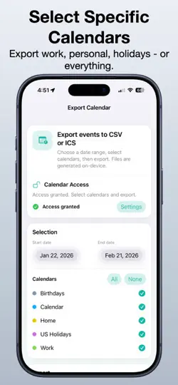 Screenshot von Export Calendar - CSV & ICS auf dem iPhone 2