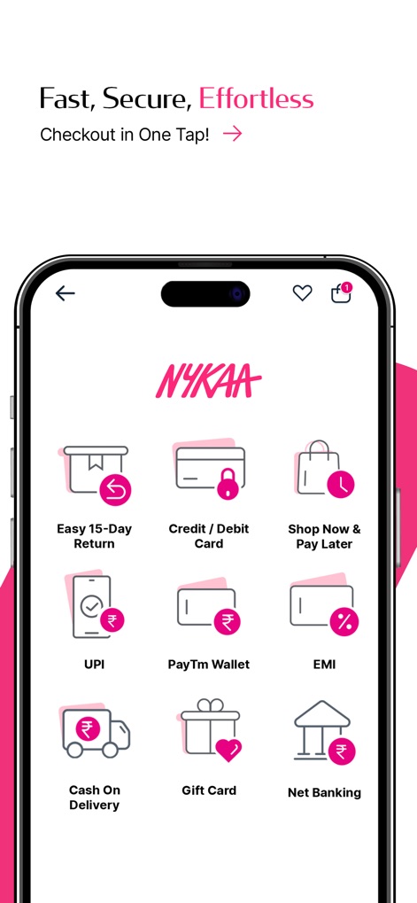 Nykaa – Makeup/Beauty Shopping - L'app garantisce un "checkout rapido, sicuro ed effortless" con diverse opzioni di pagamento, tra cui "carta di credito/debito" e "pagamento alla consegna", offrendo flessibilità agli utenti.