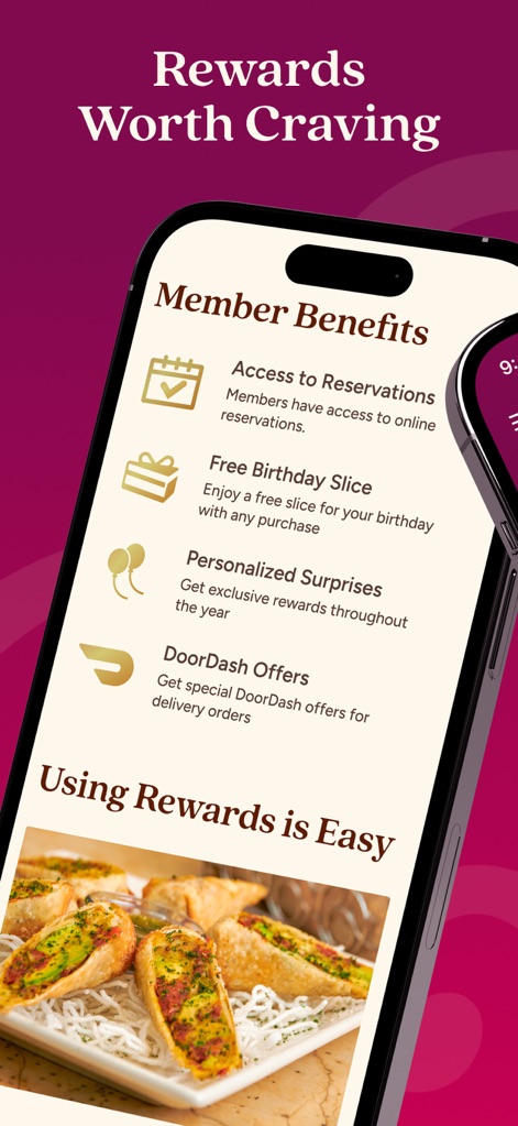 The Cheesecake Factory - Users can explore the app's comprehensive "Member Benefits" section, detailing perks like a "Free Birthday Slice" and exclusive personalized surprises.