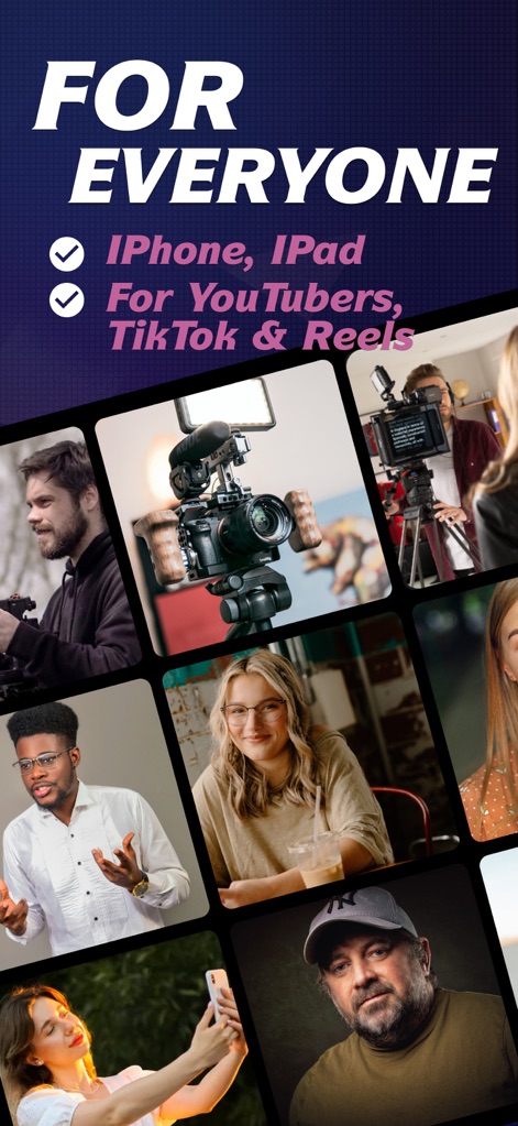 Teleprompter: Video Record AI - This tool is designed 'For Everyone', supporting content creation across both 'iPhone, iPad' and catering specifically to 'YouTubers, TikTok & Reels' professionals.