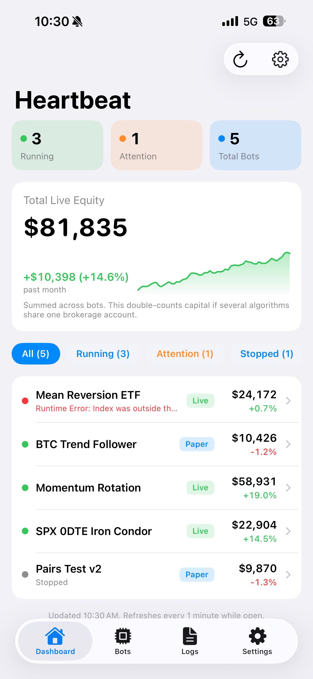 Screenshot 1 of Heartbeat: Algo Bot Monitor