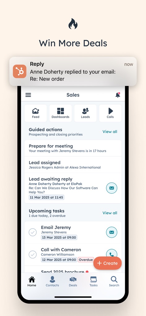 HubSpot - Esta vista ofrece un control detallado de las actividades de ventas, revelando el panel con 'acciones guiadas' y las notificaciones en tiempo real sobre respuestas de clientes.