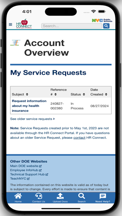 NYCPS - HR Connect Portal Screenshot