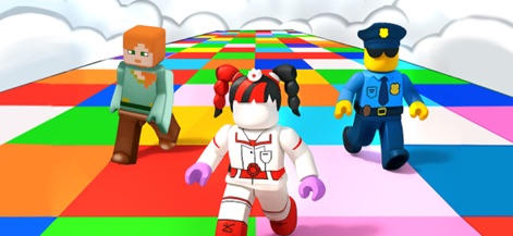 Prison Blox: Obby 3D Parkour - Showcase the variety of character skins available and the expansive, colorful checkered pathways that stretch into the horizon.