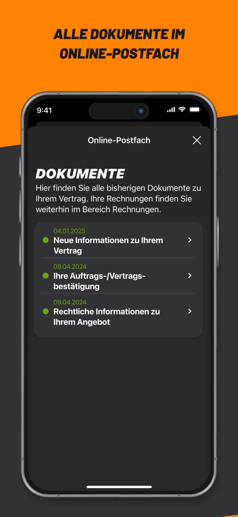 klarmobil - This tool centralizes all important contract-related documents and notifications within a digital inbox, providing a clear historical record for users.
