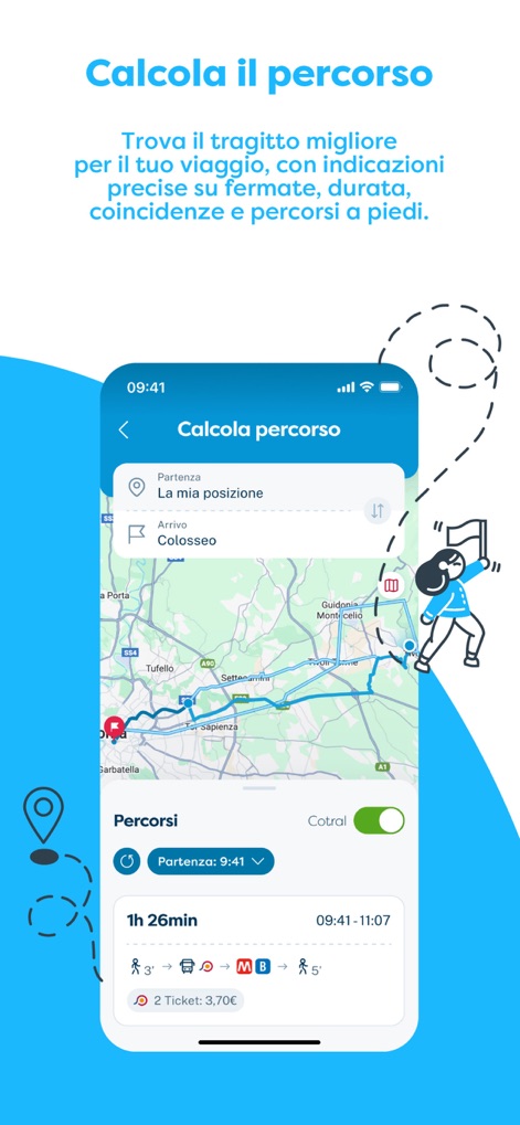 Cotral - Los usuarios pueden trazar rutas óptimas, visualizando el mapa con el recorrido detallado y el tiempo estimado de viaje total.