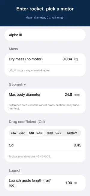Rocket Calculator: ApogeeField screenshot 1