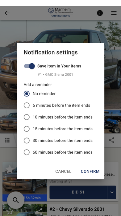 Manheim Harrisonburg Bid Screenshot