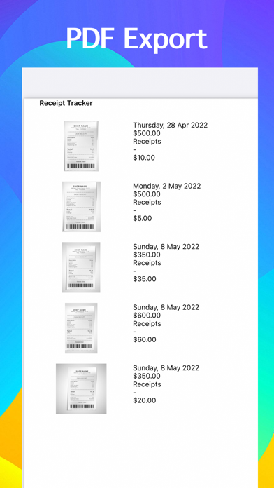Receipts Tracker, Tax Return Screenshot