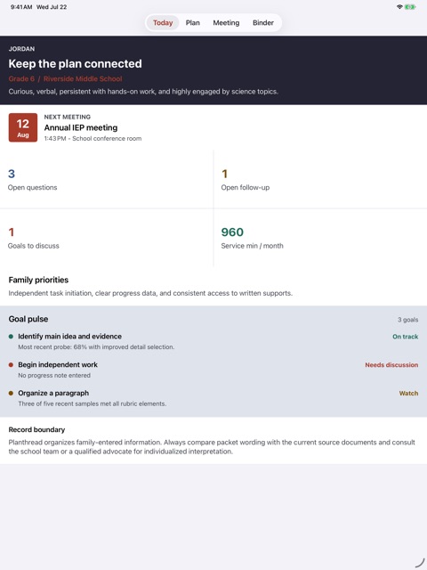 Planthread: IEP Organizer screenshot 2