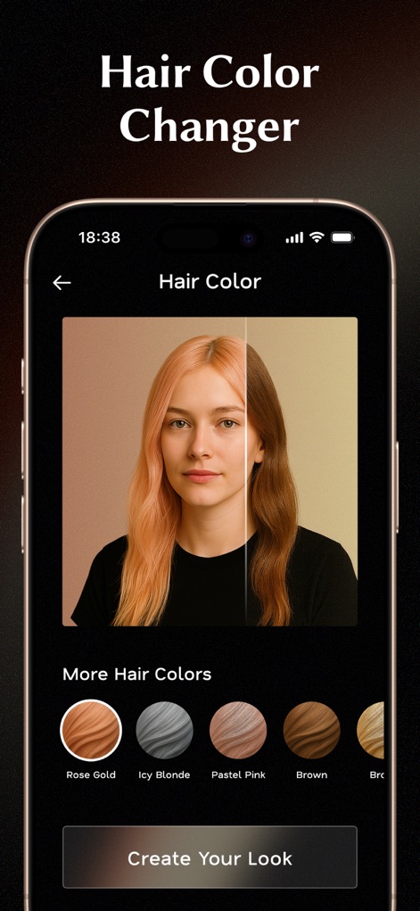 Glowify - AI Hairstyle Try On - This tool demonstrates instant hair color changes through a clear side-by-side color comparison and provides an extensive color palette for endless experimentation.
