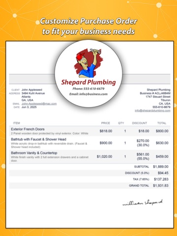 Purchase Order - PO Maker iPad screenshot