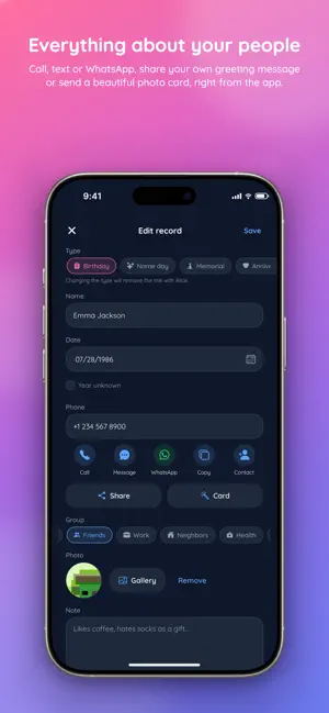 Birthday and Name Day Reminder screenshot 2