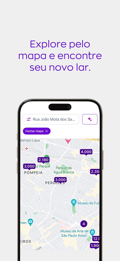 ZAP Imóveis | Compra e Aluguel - 사용자는 대화형 지도 인터페이스를 통해 다양한 지역의 부동산 목록과 각 매물의 예상 가격(예: R$ 2.180, R$ 4.000)을 한눈에 확인할 수 있습니다.