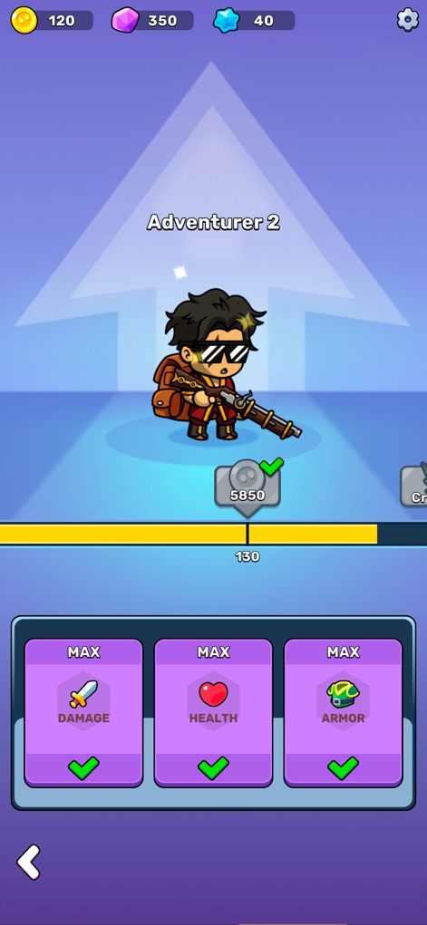 Claw Master – Roguelike Hero - Understand how users can significantly boost their 'Adventurer 2' character through a clear level-up system, maximizing crucial stats like Damage and Armor.