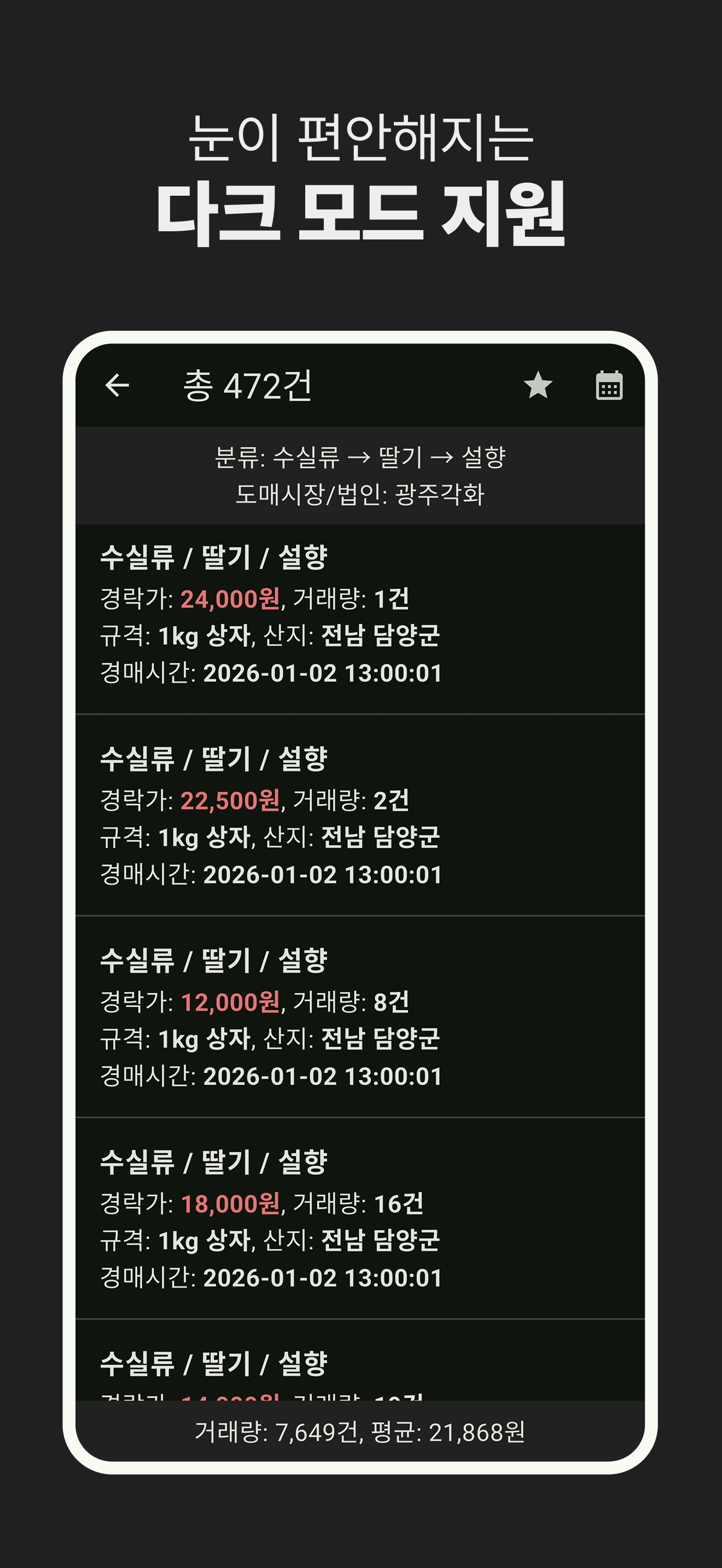 농산물 실시간 경매 - 최신 농산물 경매 거래내역 확인 screenshot 6