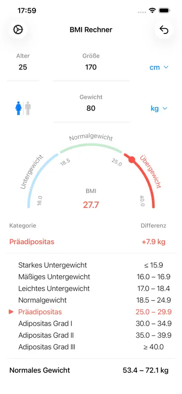 BMI Rechner Gewichtskontrolle screenshot 3 of 3