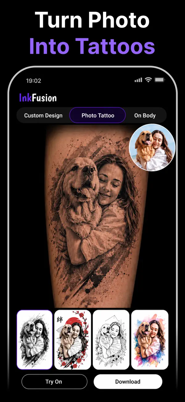 InkFusion: AI Tattoo Generator iOS app screenshot showing feature 4