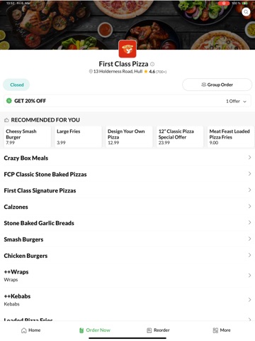 First Class Pizza. iPad screenshot