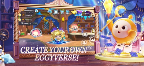 Eggy Party - Users can personalize their experience, as the interface displays character customization options and clearly organized main menu navigation.