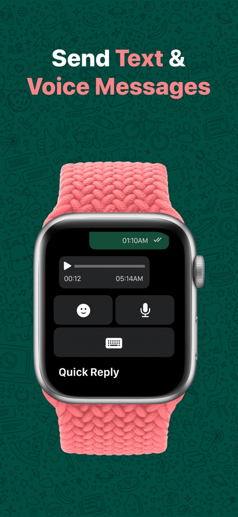 WatchsApp - Chat on Watch - This tool provides flexible input methods, featuring a clear voice message recording interface and a dedicated quick reply icon, empowering users to communicate efficiently from their watch.