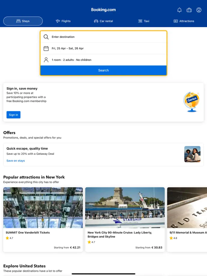 Booking.com iPad screenshot 1