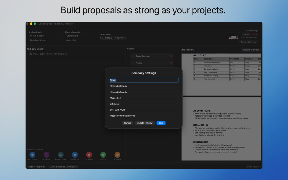 #1. Construction Proposal Builder (macOS) Podle: Mason Earl