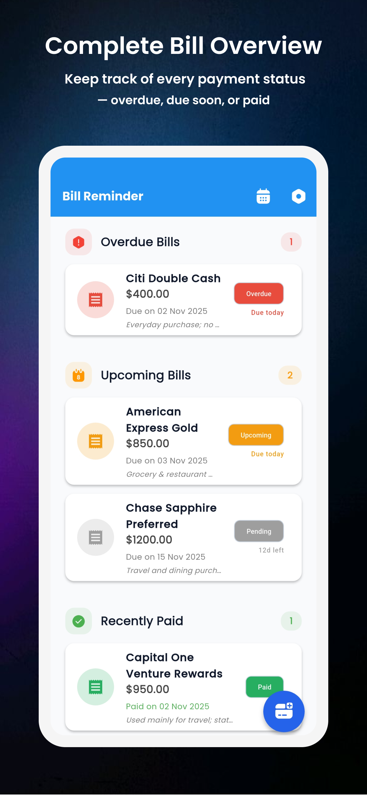 Credit Card Bill Reminder screenshot 4