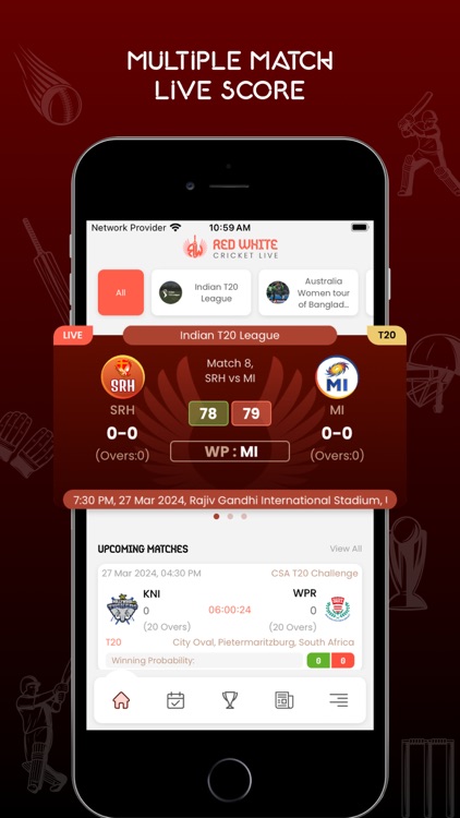 Red White Cricket Live Line