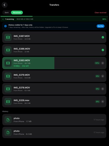 File transfer & Data Sharing iPad screenshot